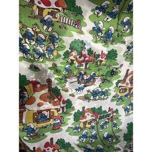 Smurfs 1981 Vintage Flat & Fitted Twin Bed Sheet Set 1980s Kids Cartoon TV Peyo